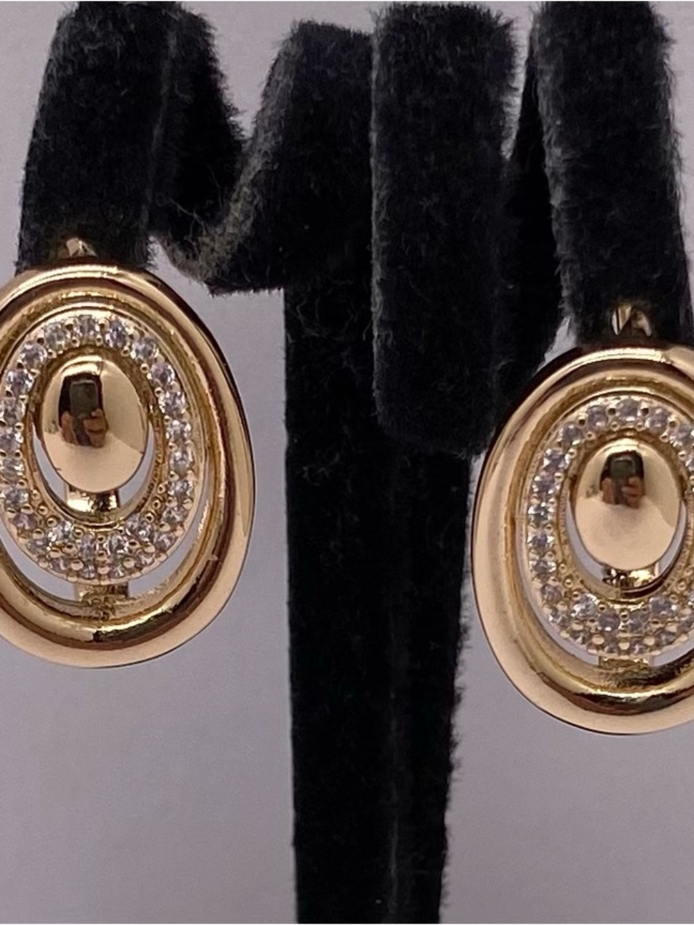 Gold-Tone Oval Cubic Zirconia Huggie Liver back Earrings - Women Jewelry